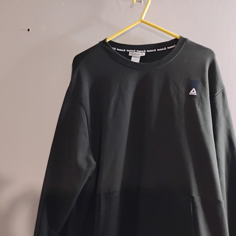 xxl Reebok Men's Black lightweight soft Pullover Cotton ,Pockets, Long Sleeve